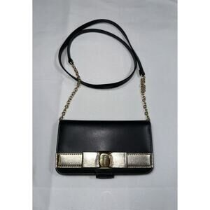 Ferragamo Vera Bow Case For iPhone 11 Pro Card Wallet Crossbody Black Gold Tone